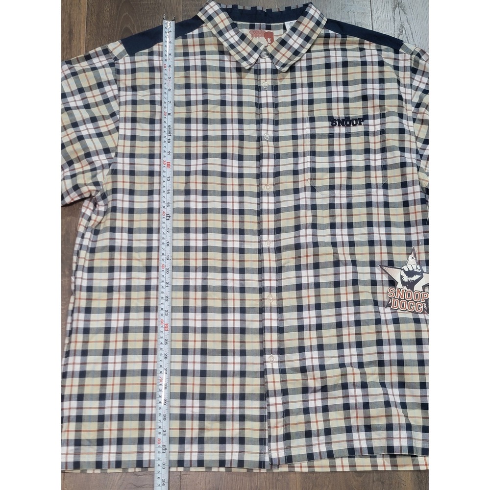 Snoop Dogg Mens XXXL Plaid Short Sleeve Button Down Shirt Embroidered Graphic